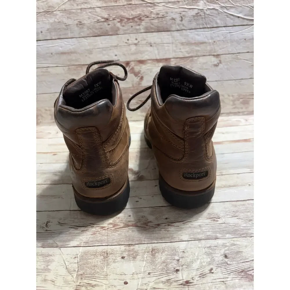 Rockport Leather Lace Up Ankle Boot Men's Size 9XW Wide Hiking Outdoors Brown